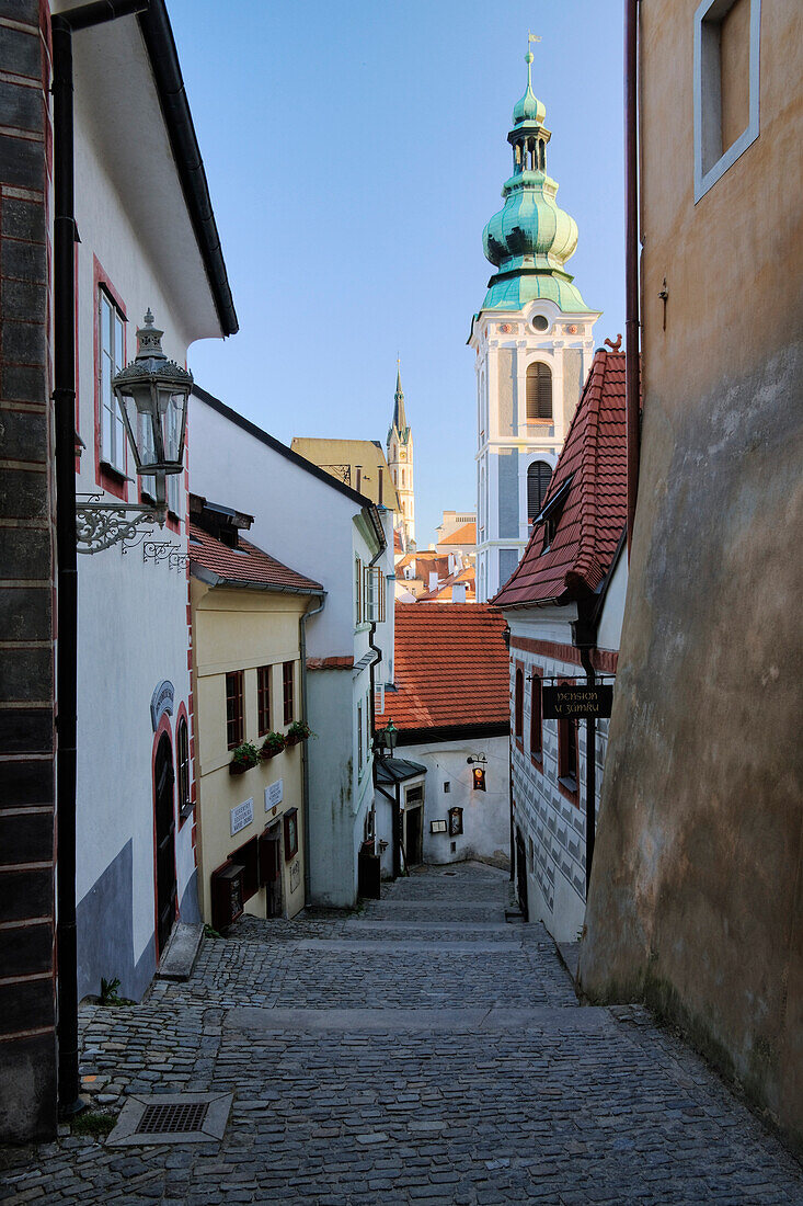 Alleyway through an Old City, Cesky Krumlov, Bohemia, Czech Republic