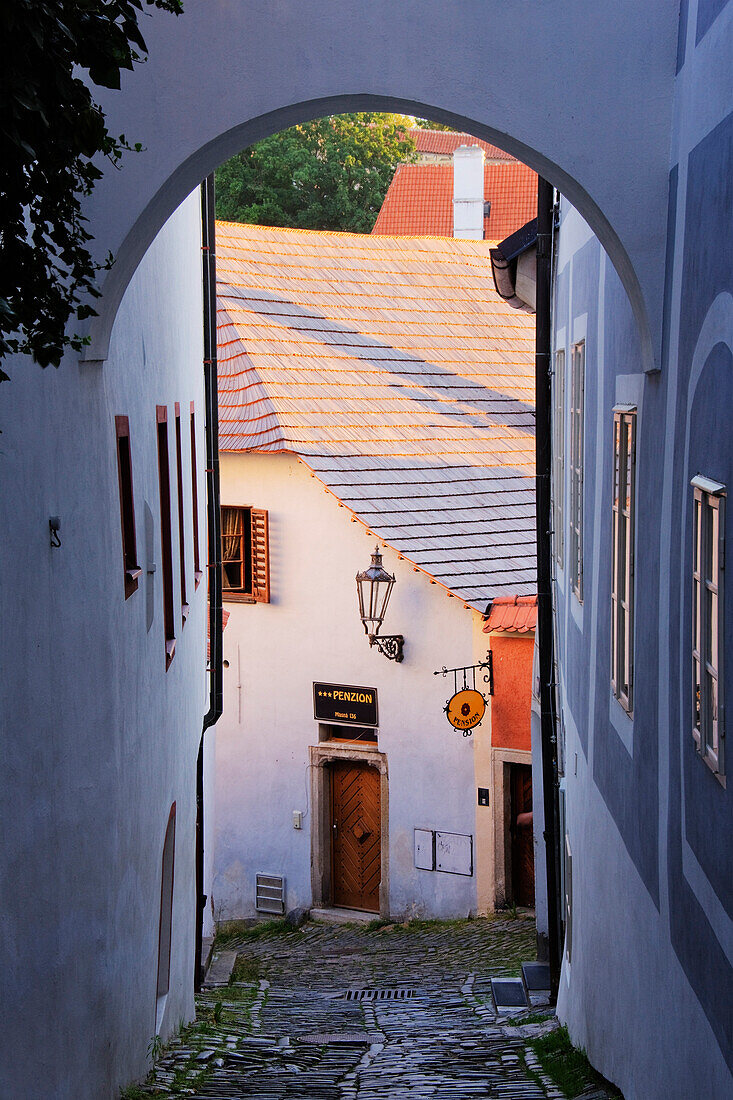 Alleyway through City, Cesky Krumlov, Bohemia, Czech Republic