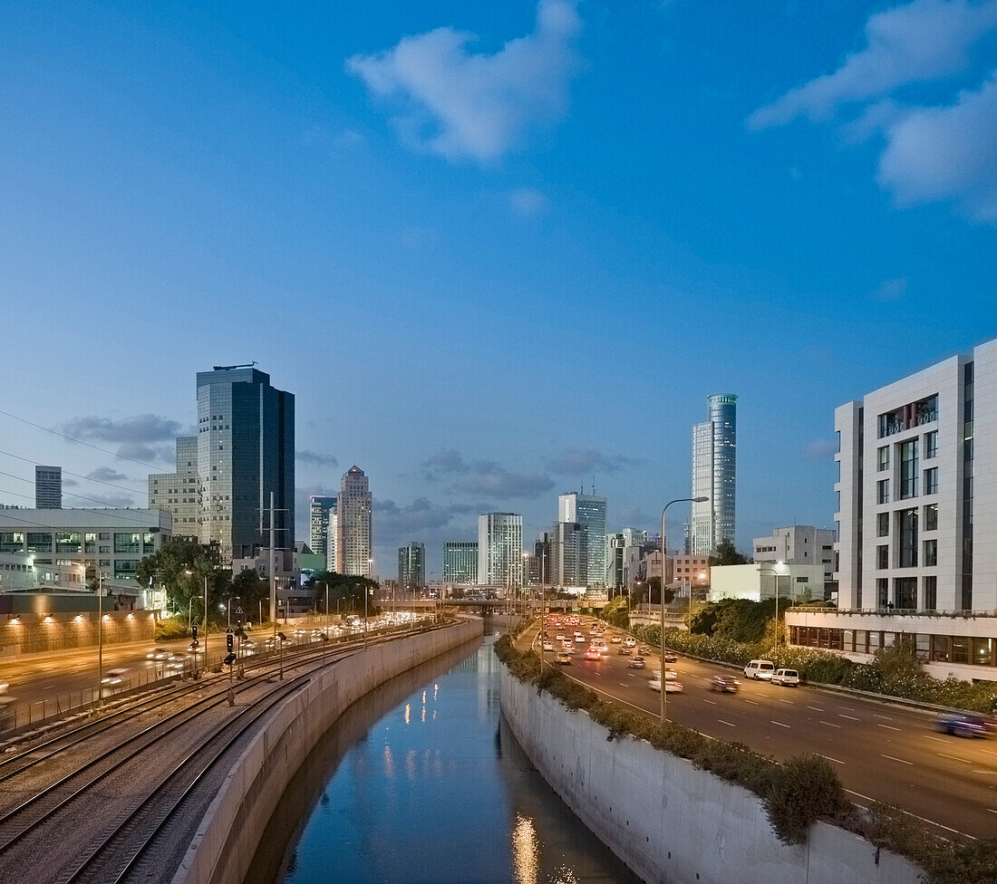 Traffic Flowing in and Out of Downtown Tel Aviv, Tel Aviv, Israel