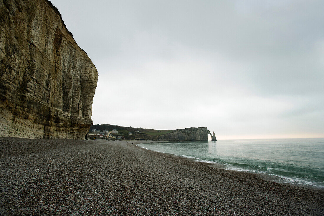 France, Normandy, Etretat, cliff and rocky beach