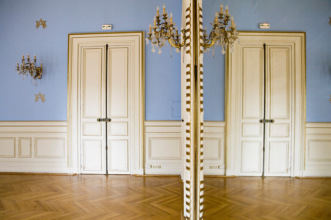 Mirrored wall of room in historic building
