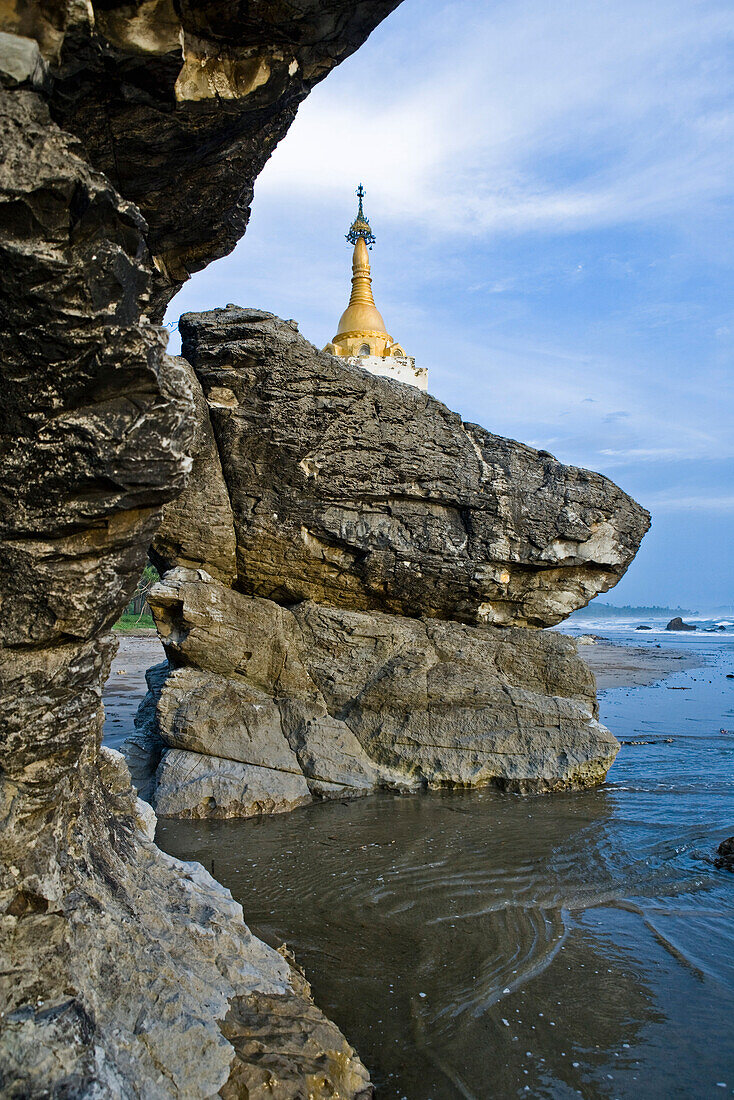 Pagoda on top of rock at Ngwe Saung Beach, Myanmar