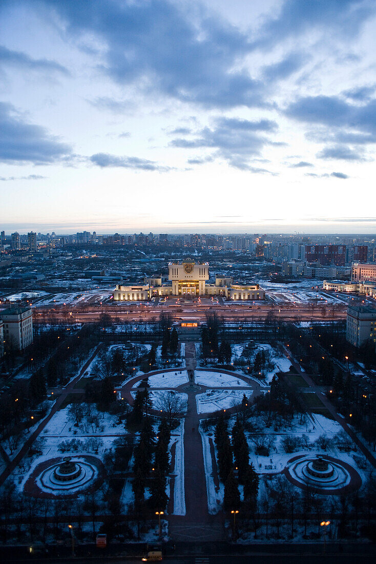 Russia, Moscow, campus of Lomonosov Moscow State University, high angle view