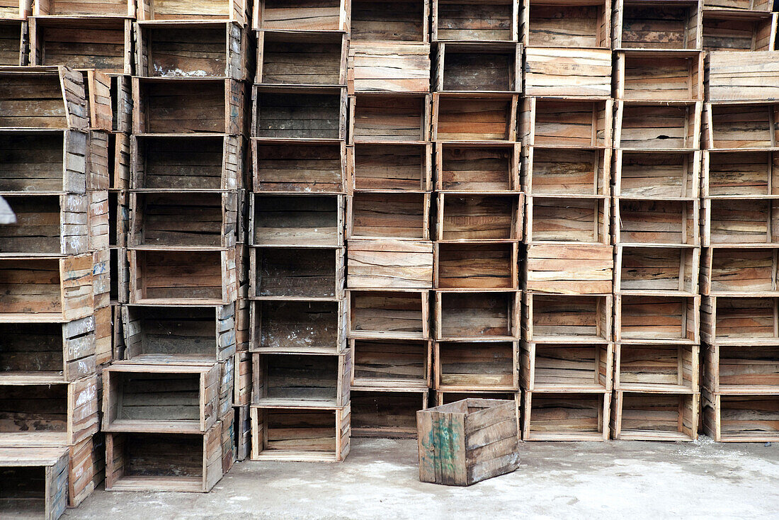 Stcks of empty wooden crates