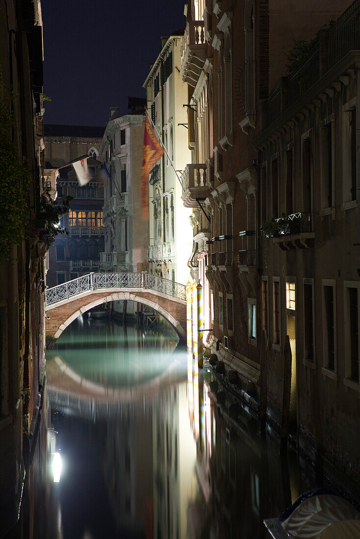 Italy, Venice, canal at night