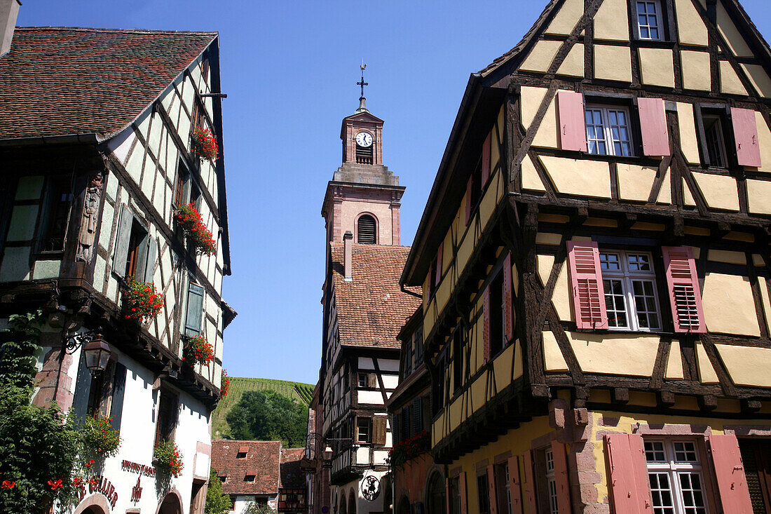 France, Alsace, Haut-Rhin, Riquewihr village and church