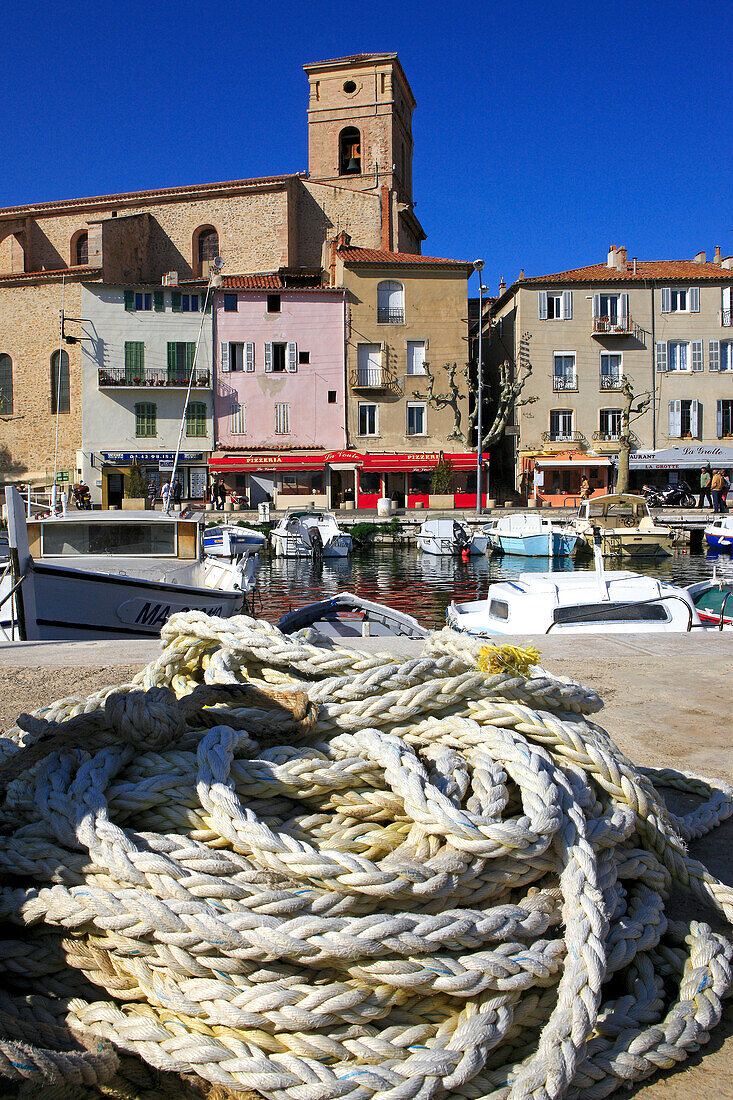 France, Provence, Bouches du Rhône, La Ciotat, church view from bank