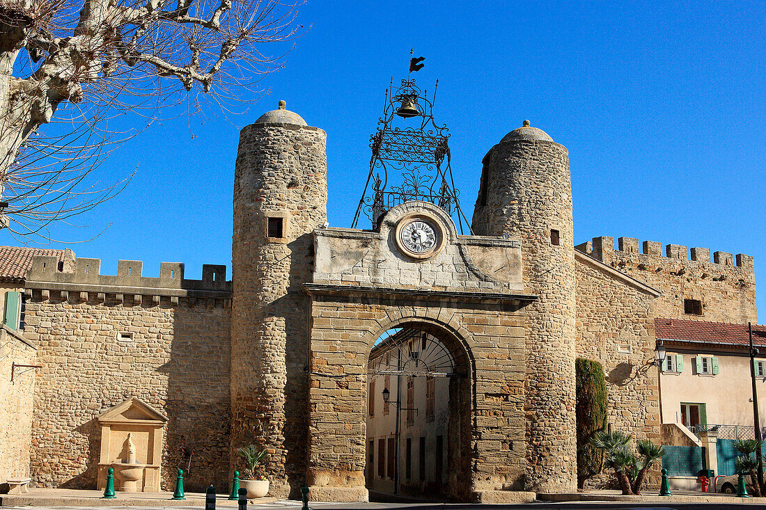 France, Provence, Vaucluse, Camaret sur Aigues, door of the fortress