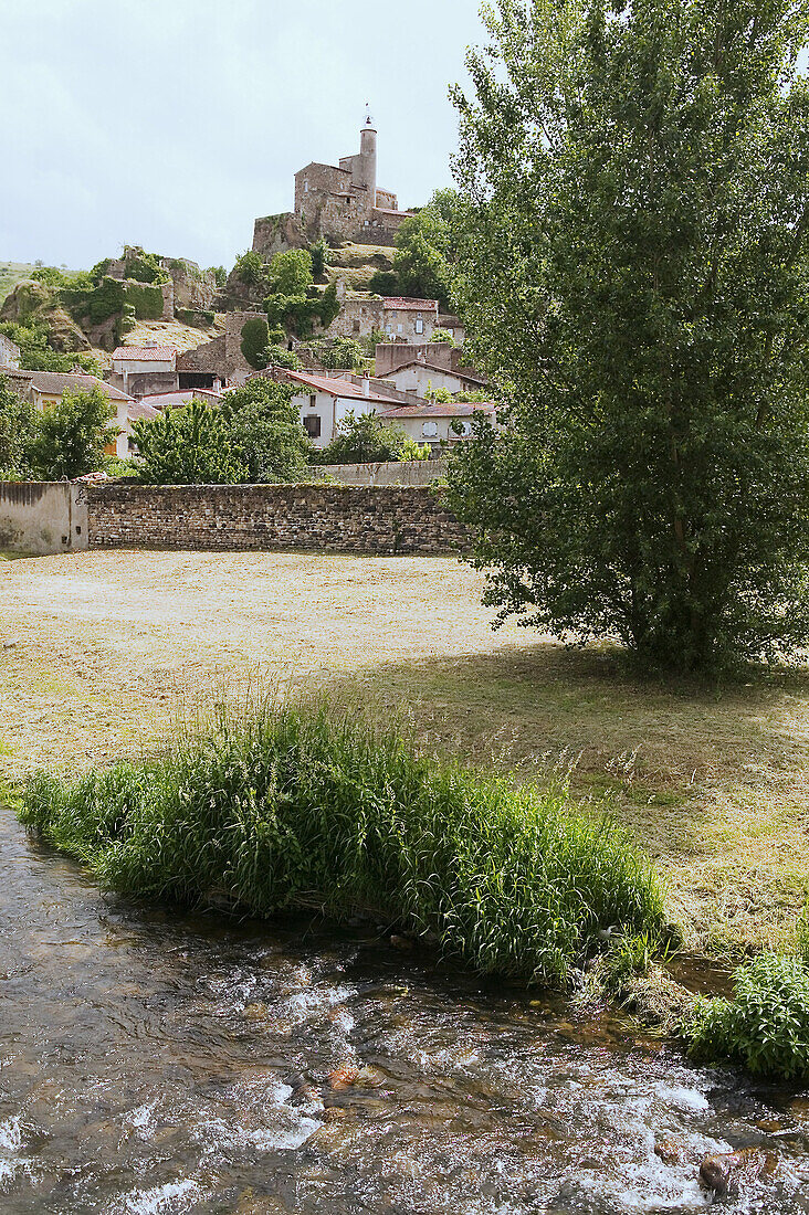 France, Auvergne, Puy de Dome, Champeix, Couze river and Marchidial castle