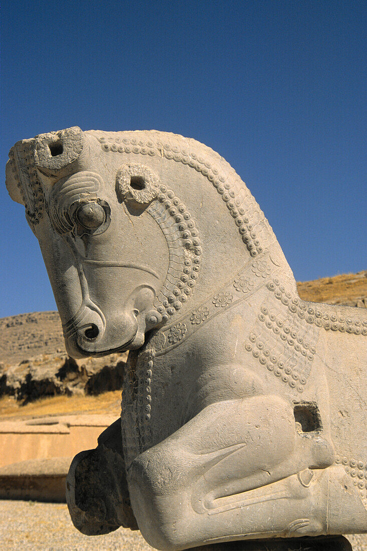 Iran, Shiraz province, Persepolis, Takht-é Jamshid, statue