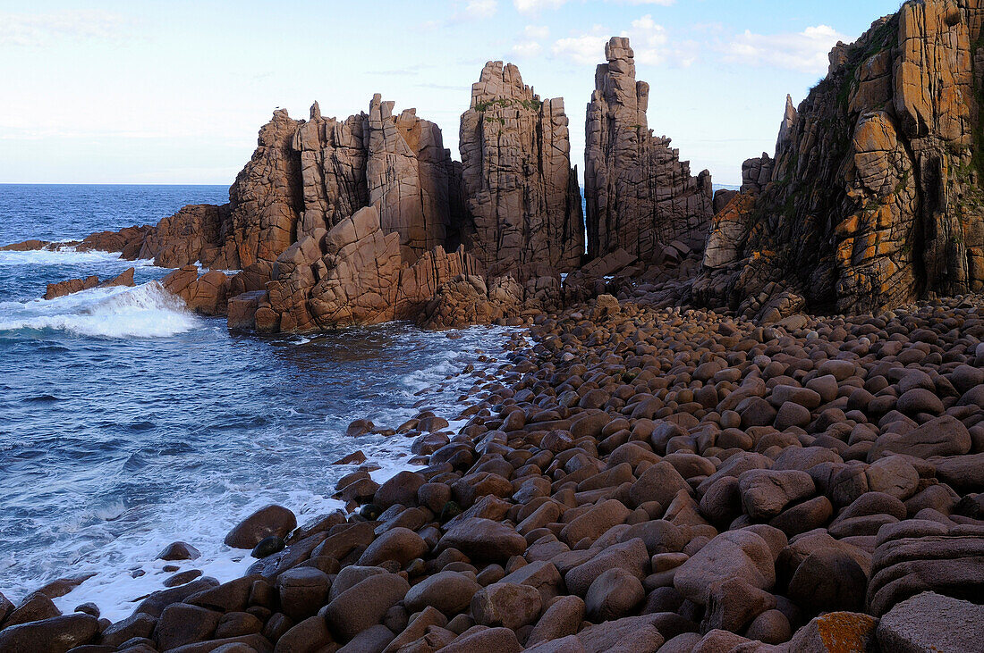Cape Woolamai's Pinnacles, pink granite sculptured by rain and see, Phillip Island, Victoria, Australia