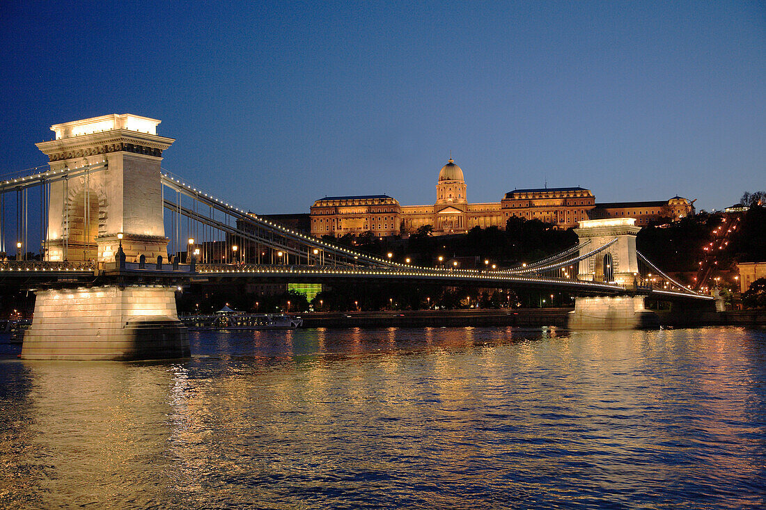 Hungary, Budapest, Chain Bridge, Danube River, Royal Palace