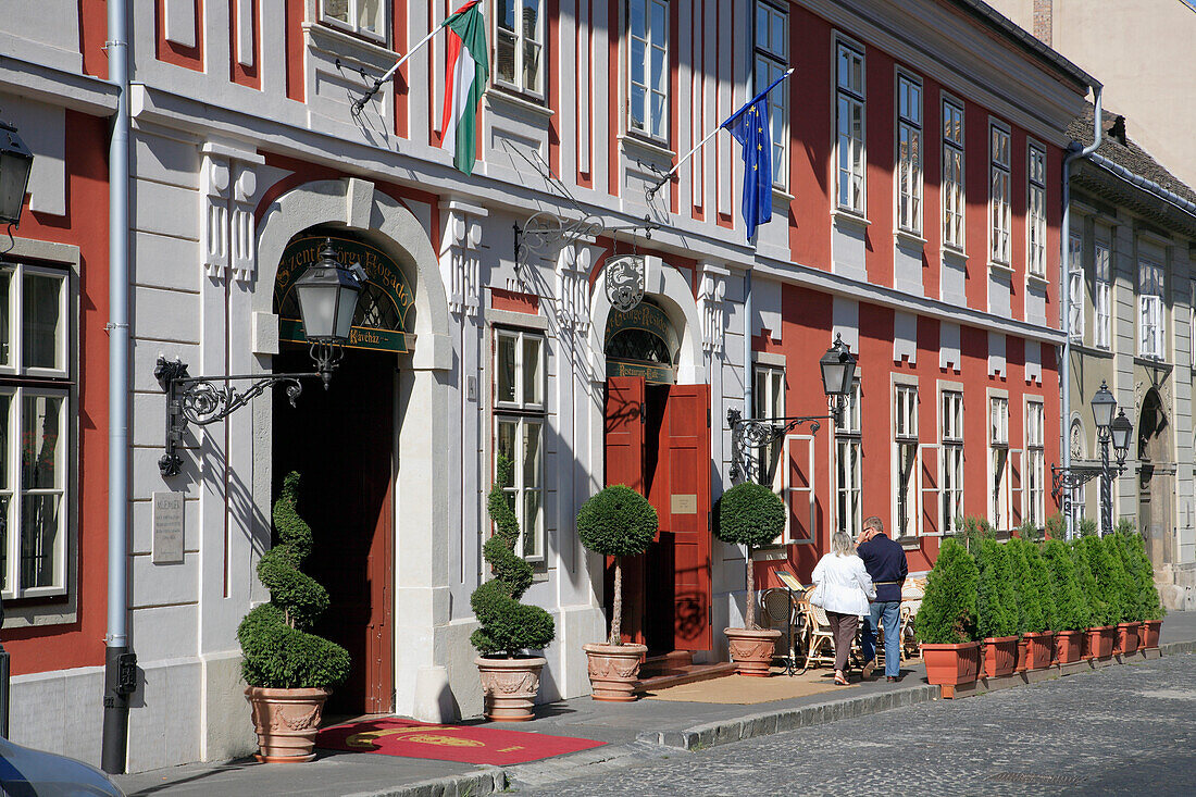 Hungary, Budapest, Castle District street scene, typical architecture