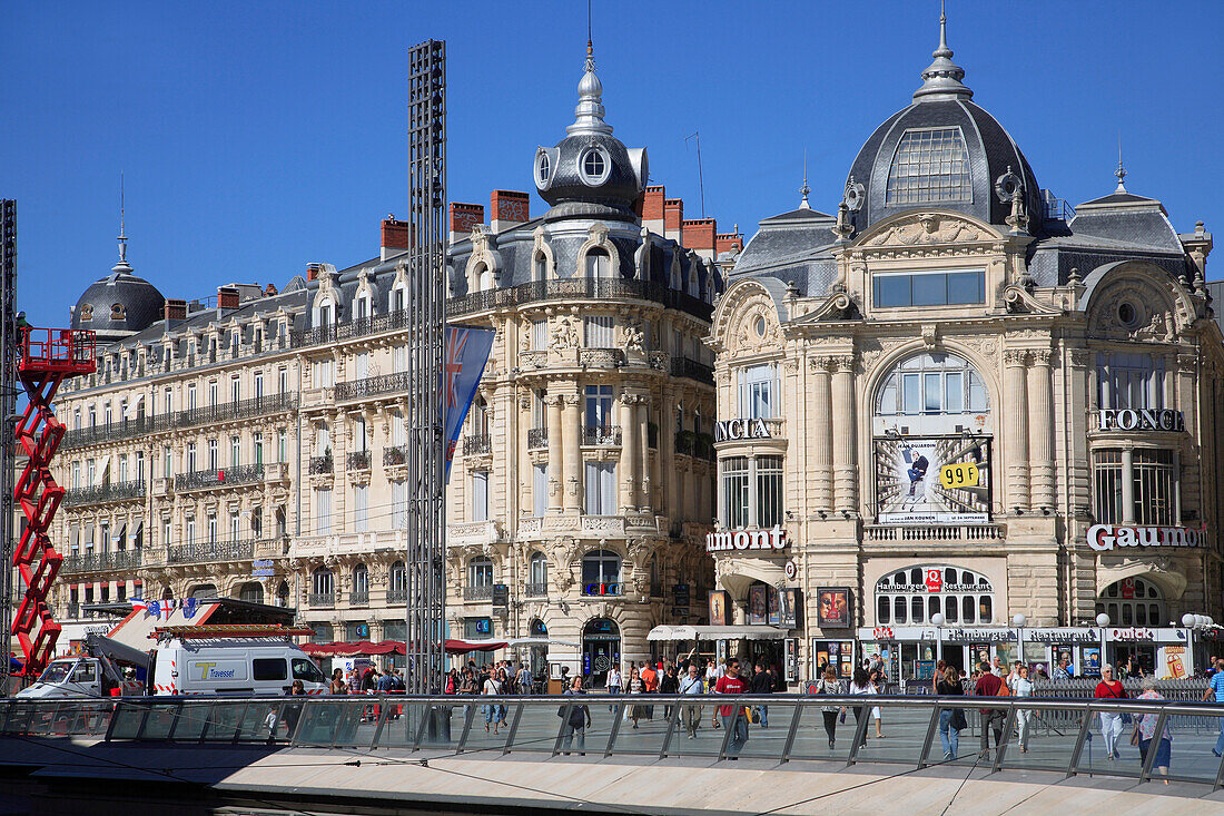 France, Languedoc, Herault, Montpellier, people on Comedie Square