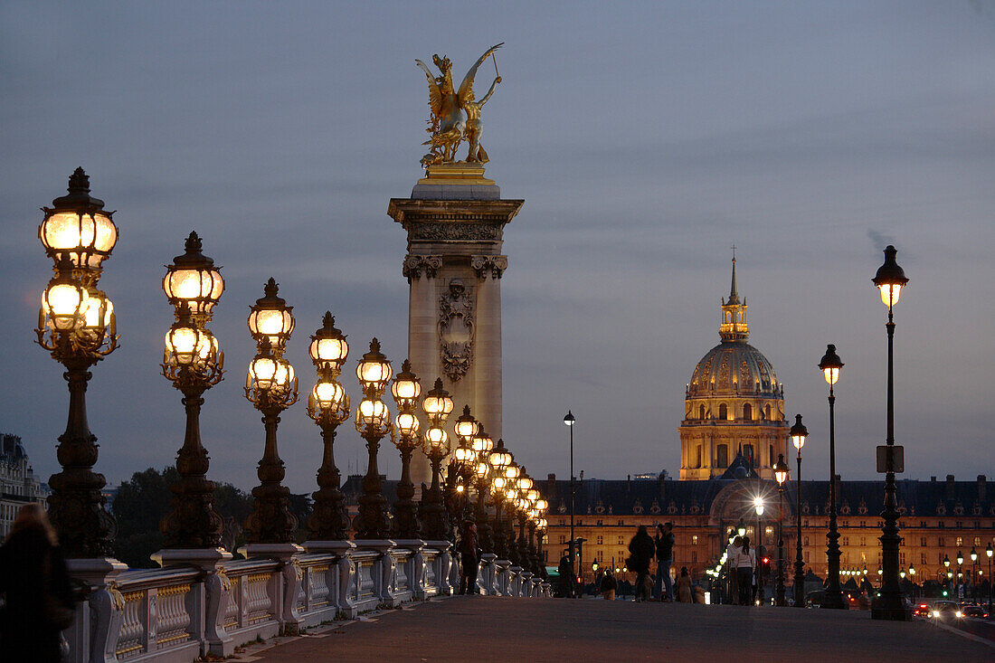 France, Paris,  Dome des Invalides, Alexandre III Bridge