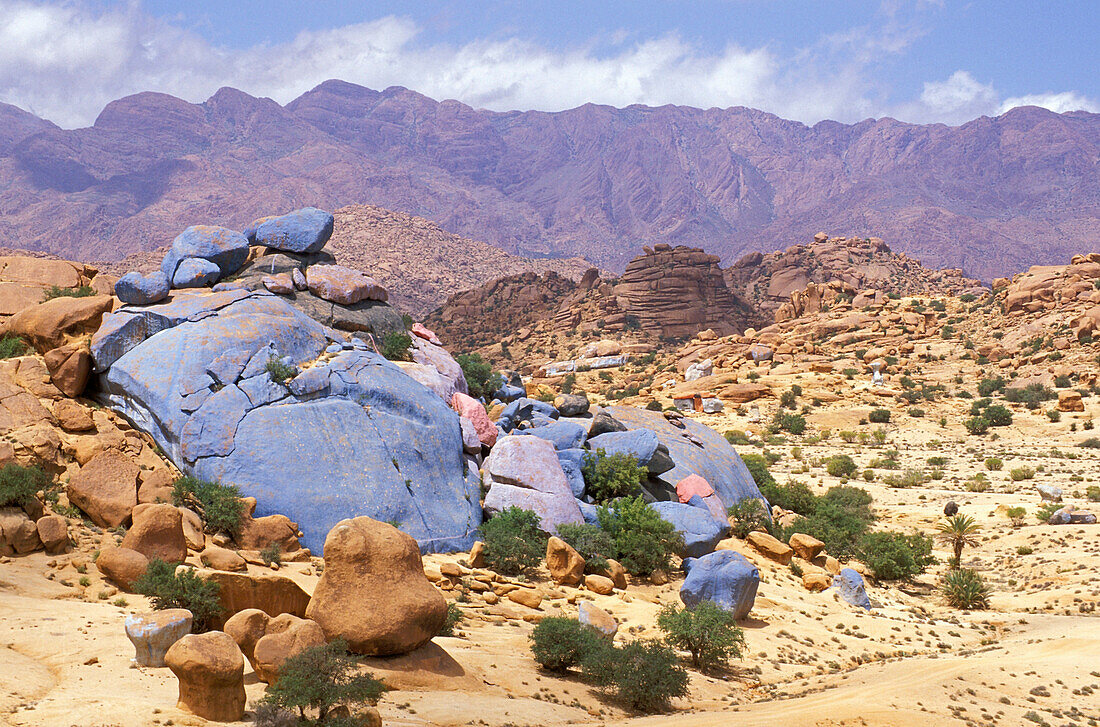 Morocco, Anti-Atlas, Tafraoute area, painted rocks (by Jean Vérame)