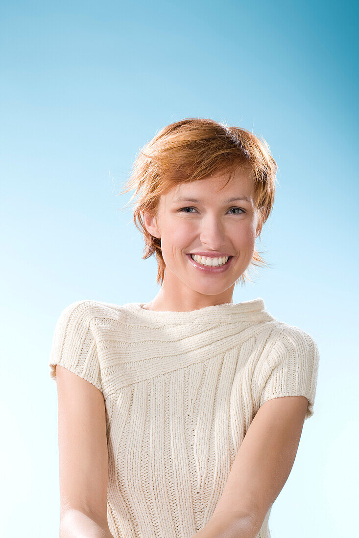 Claire portrait on light blue background