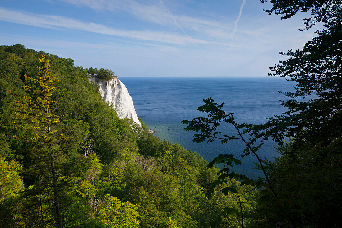 View from the Victoria view onto the chalk cliff Koenigstuhl, Jasmund National Park, Ruegen island, Baltic Sea, Mecklenburg-West Pomerania, Germany, Europe