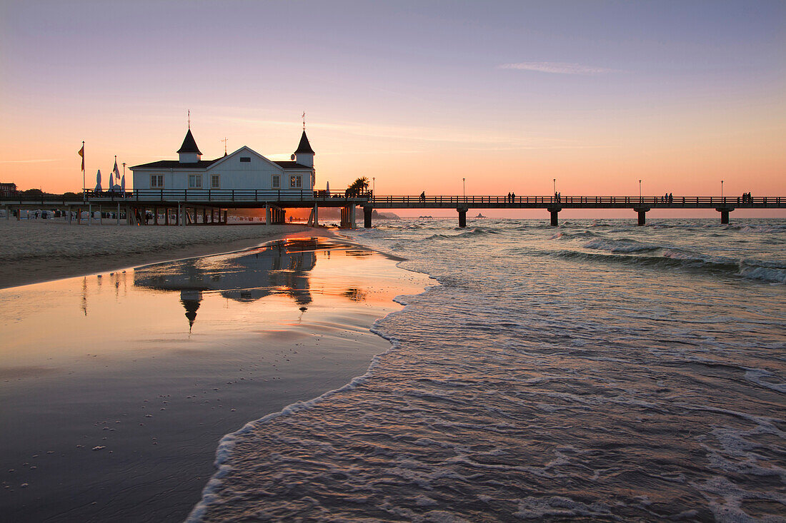 Pier in the evening, Ahlbeck seaside resort, Usedom island, Baltic Sea, Mecklenburg-West Pomerania, Germany, Europe