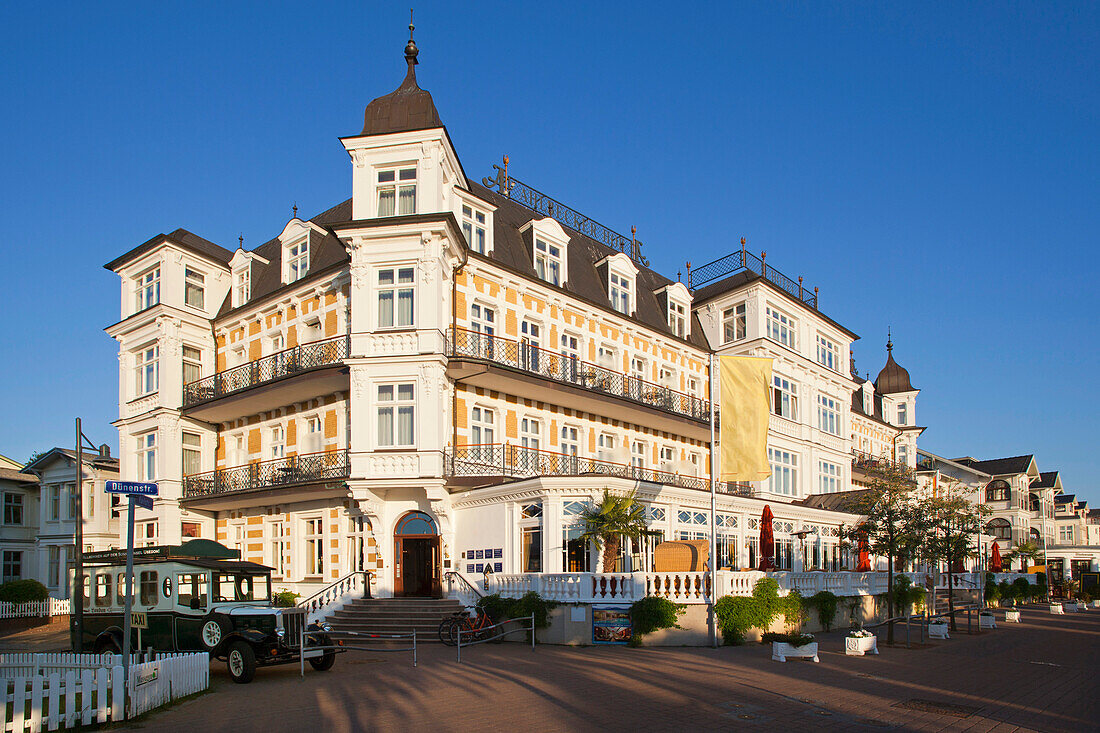 Hotel Ahlbecker Hof in the sunlight, Ahlbeck seaside resort, Usedom island, Baltic Sea, Mecklenburg West Pomerania, Germany, Europe