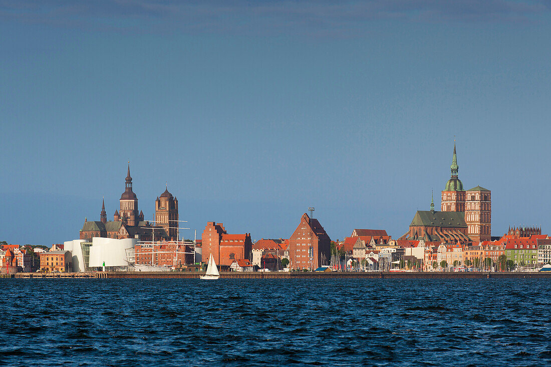 View over the Strelasund to the city of Stralsund, Baltic Sea, Mecklenburg-West Pomerania, Germany, Europe