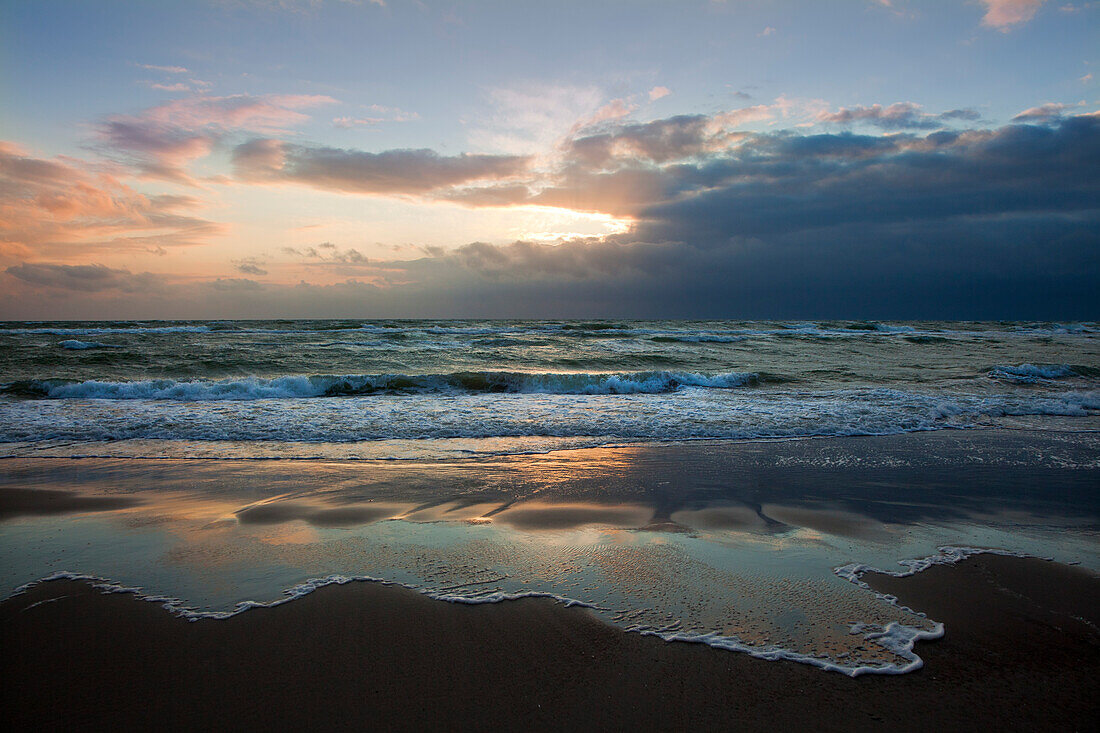 Darss West beach at dusk, Fischland-Darss-Zingst, Baltic Sea, Mecklenburg-West Pomerania, Germany