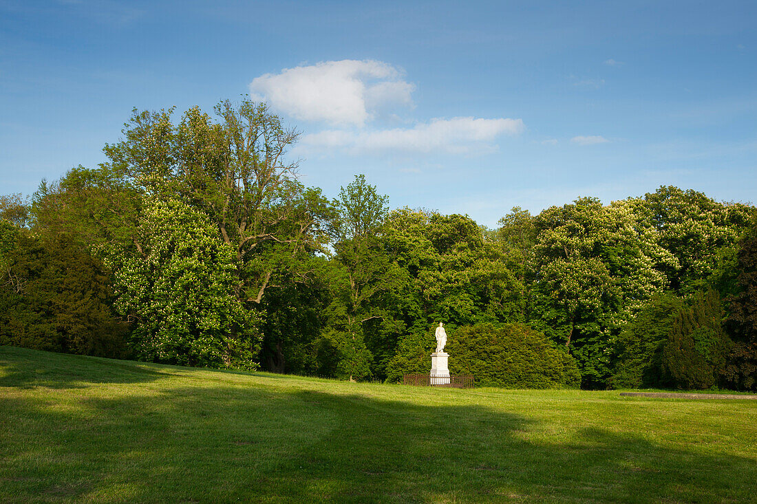 Statue of Prince Wilhelm Malte I in Putbus palace gardens, Putbus, Ruegen island, Baltic Sea, Mecklenburg-West Pomerania, Germany