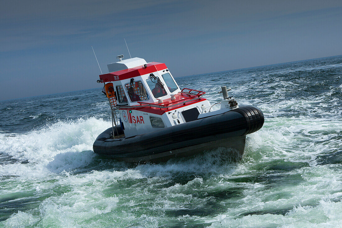 Maritime salvage speedboat, Ruegen island, Baltic Sea, Mecklenburg-West Pomerania, Germany