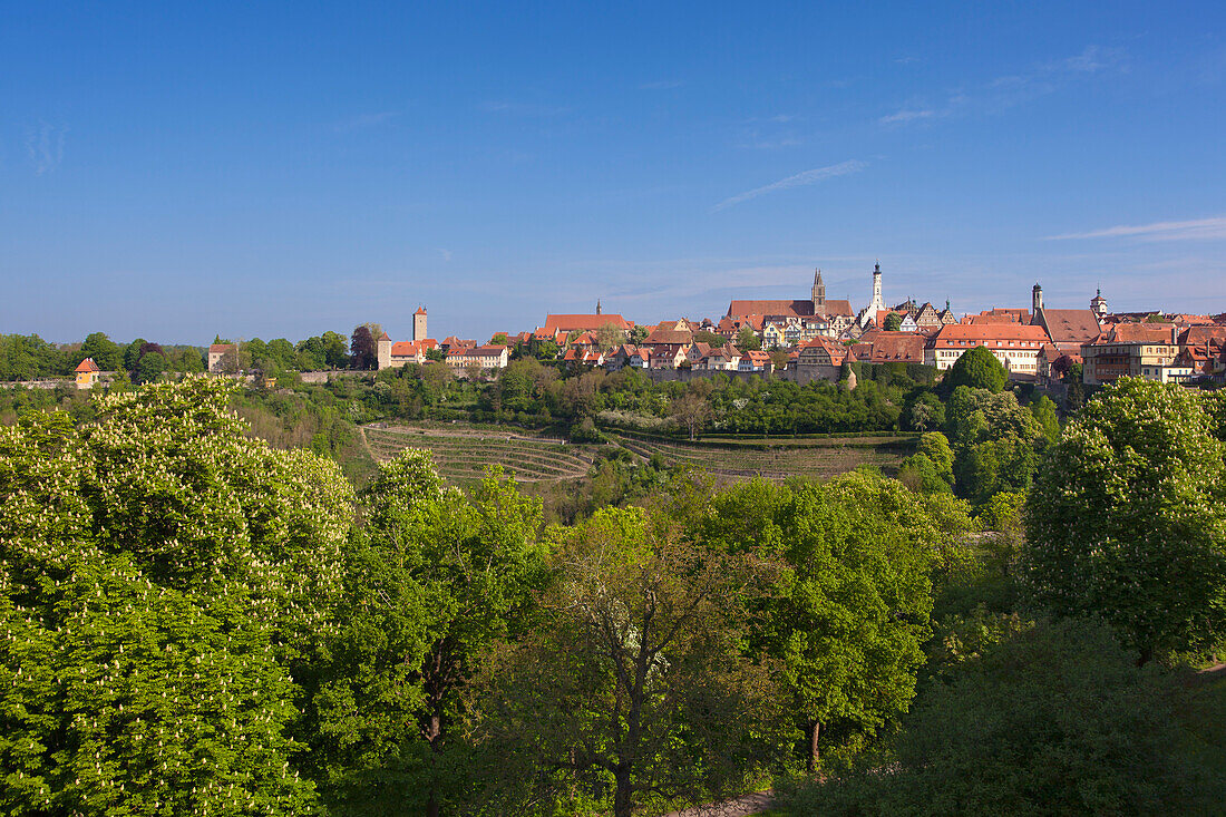 Panorama of the old town of Rothenburg ob der Tauber, Tauber valley, Romantic Road, Franconia, Bavaria, Germany