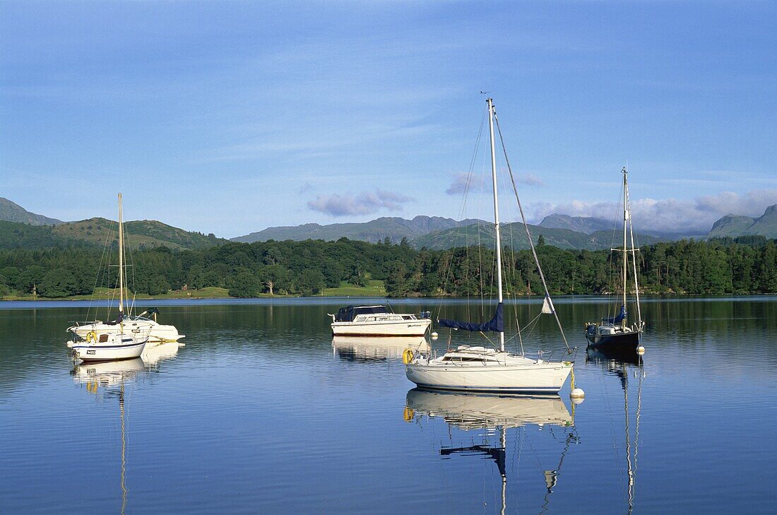 England,Cumbria,Lake District,Yachts on Lake Windermere at Ambleside