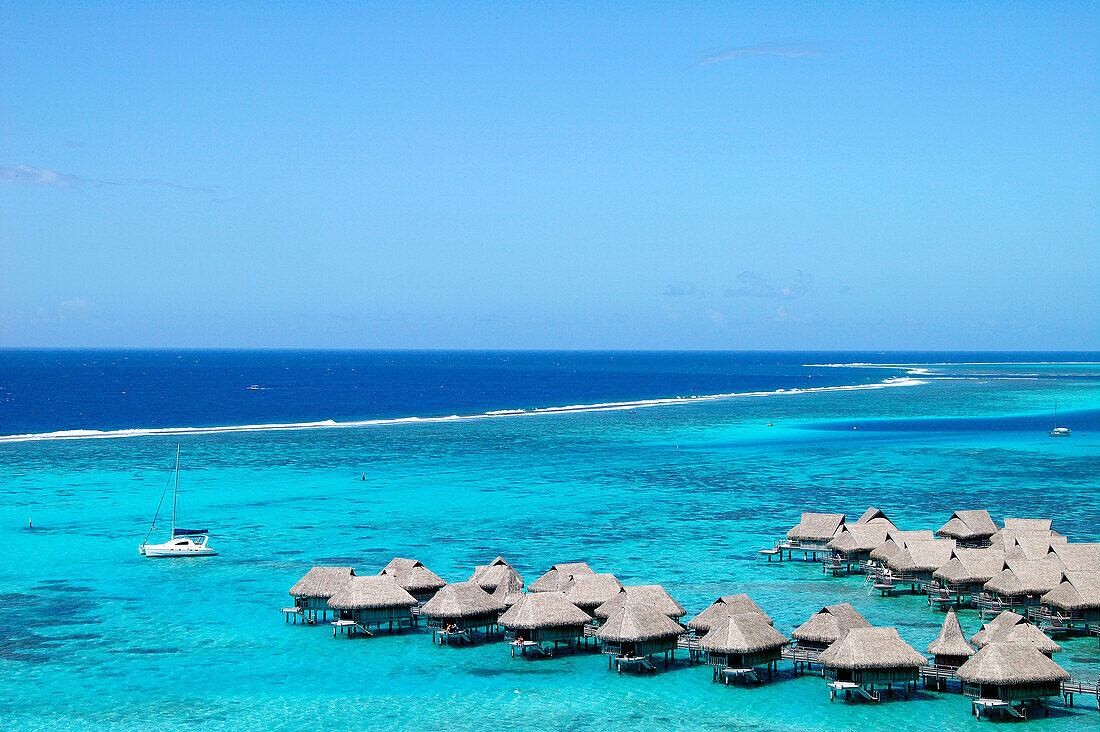 French Polynesia, Mooréa, houses on stilts in the sea