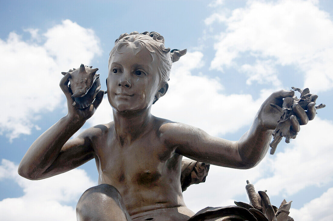 France, Paris, 8th arrondissement, Alexander the Third bridge, statue, close-up