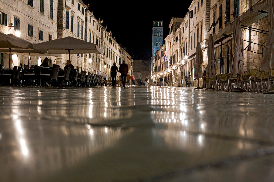 Croatia, Dubrovnik, Placa street by night