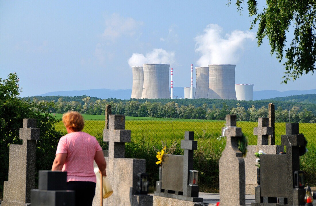 Cemetery in front of nuclear powerplant, Nitra, western Slovakia, Europe