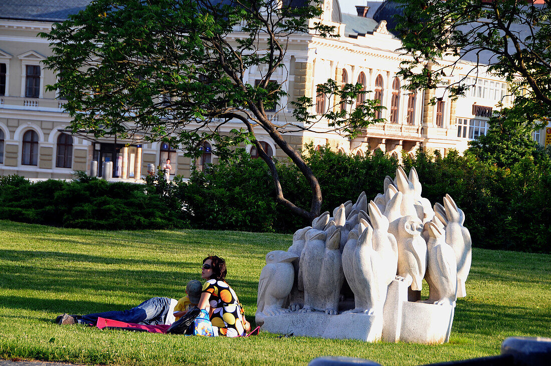 Monument at a park at Svaetoplukovo square, Nitra, western Slovakia, Europe