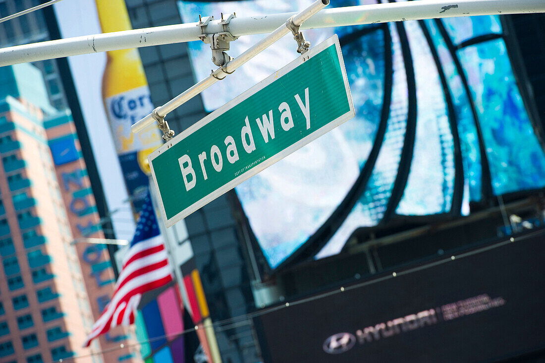 Broadway streetsign at Times Square, Manhattan, New York, USA