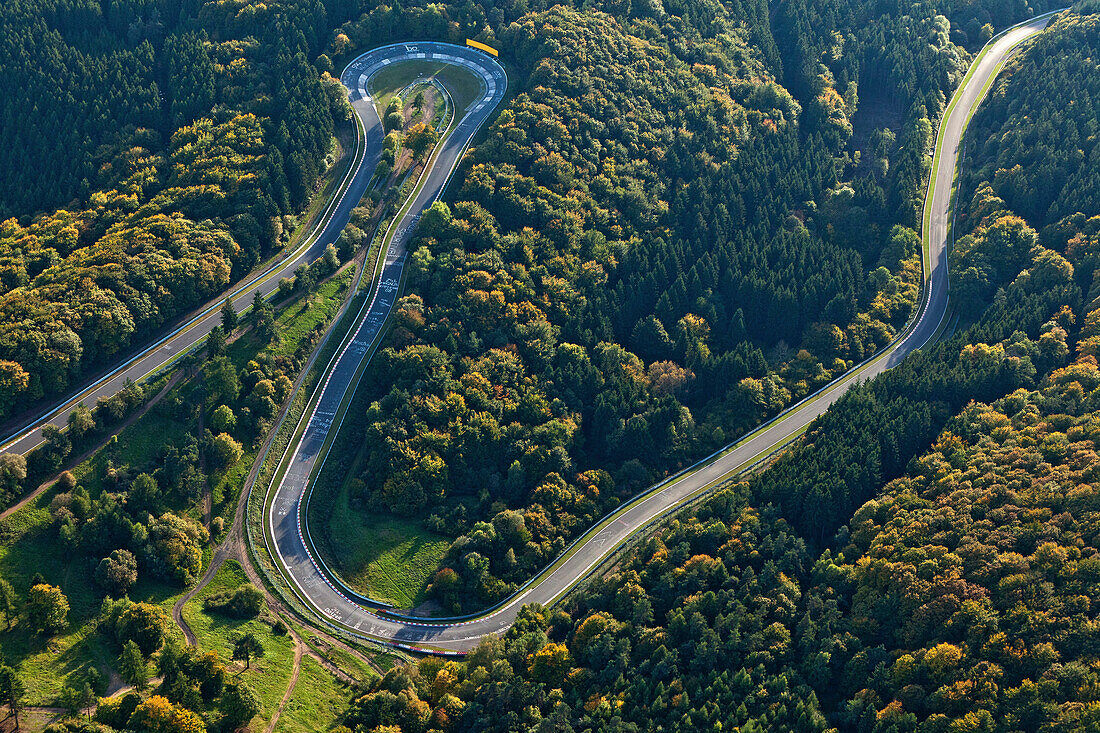 Aerial view of the race course Nuerburgring, rural district of Ahrweiler, Eifel, Rhineland Palatinate, Germany, Europe