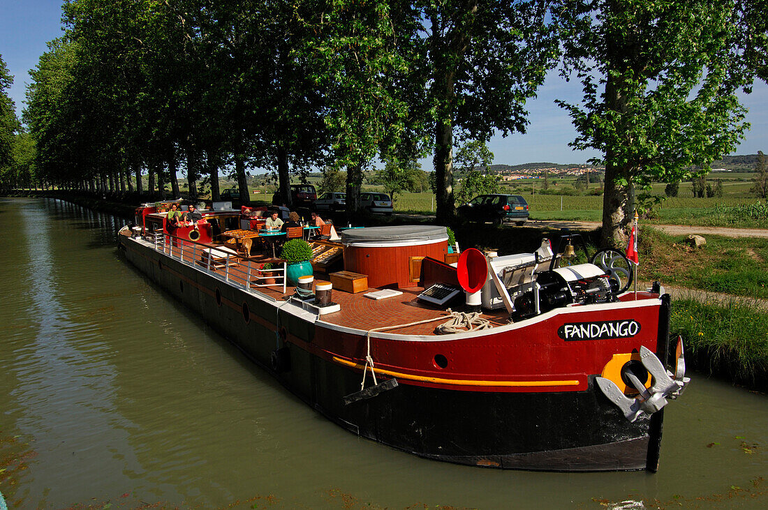 Restaurant boat on the Canal du Midi, Midi, France