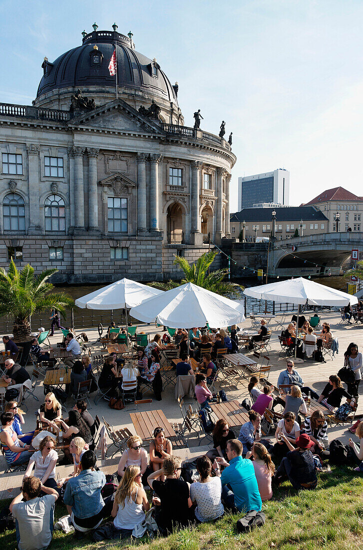 Beach Bar along the Spree river at the Bode Museum, Middle, Berlin, Germany