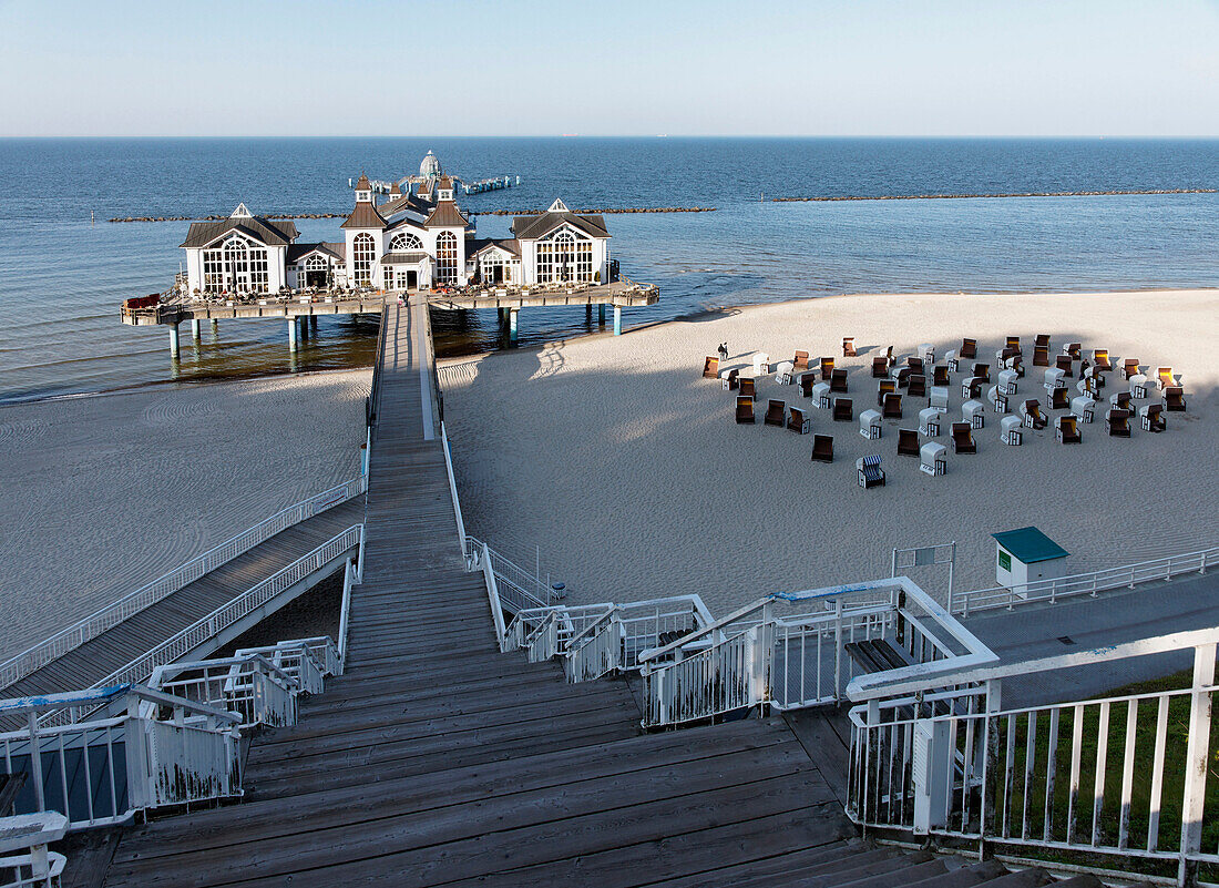 Pier at the seaside resort of Sellin at the Baltic Sea, Island of Ruegen, Mecklenburg Western Pomerania, Germany