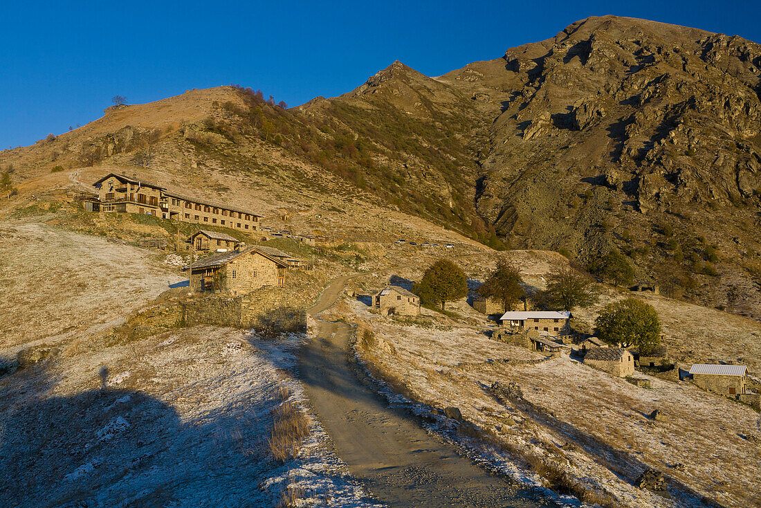 View to mountain lodge Rifugio Agrituristico Salvin, Monastero di Lanzo, Piedmont, Italy