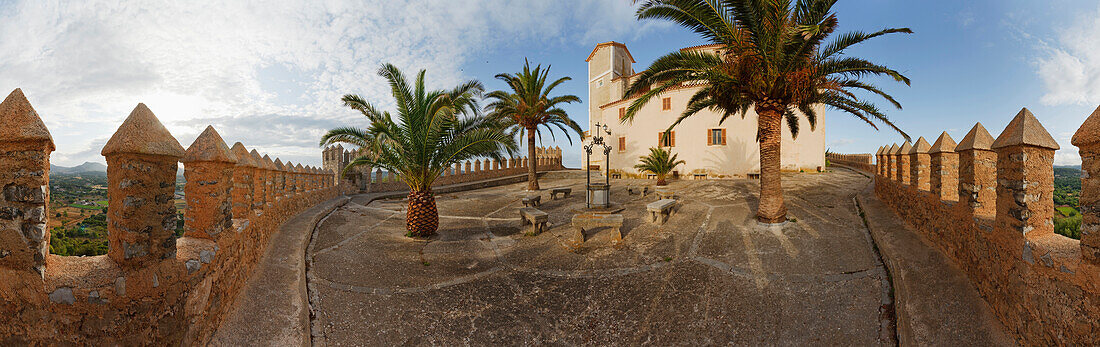 Church Sant Salvator, wall of the former castle, town view, Arta, town, Mallorca, Balearic Islands, Spain, Europe