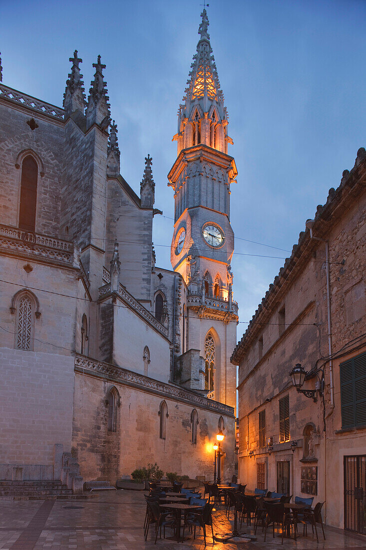 Tower, church, Dolors de Nostra Senyora, neo-Gothic, Manacor, Mallorca, Balearic Islands, Spain, Europe