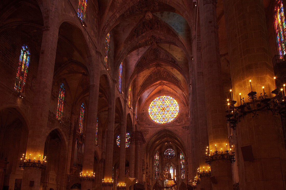 Interior view of the cathedral La Seu, Palma de Mallorca, Mallorca, Balearic Islands, Spain, Europe