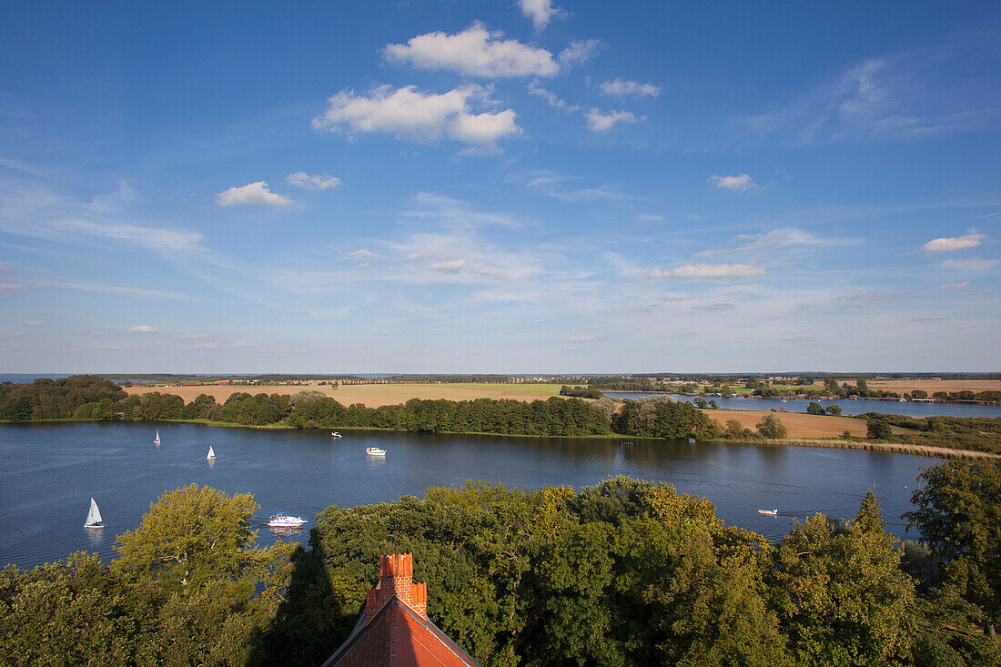 View over Mueritz lake under clouded sky, Mecklenburg lake district, Mecklenburg Western-Pomerania, Germany, Europe