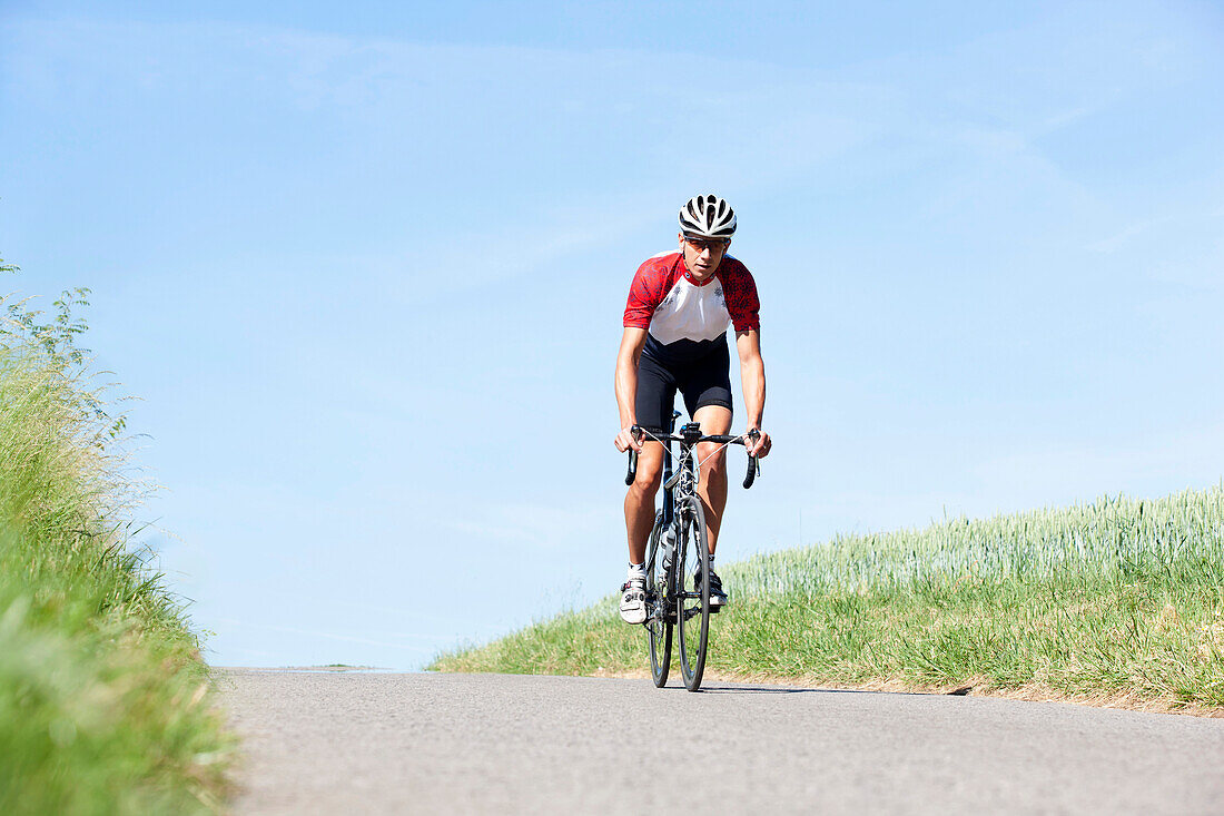 Man road cycling, Bergisches Land, North Rhine-Westphalia, Germany