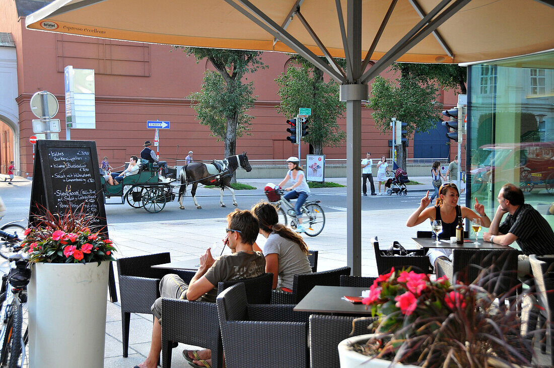 People at Cafe Pavillion at Rennweg, Innsbruck, Tyrol, Austria, Europe