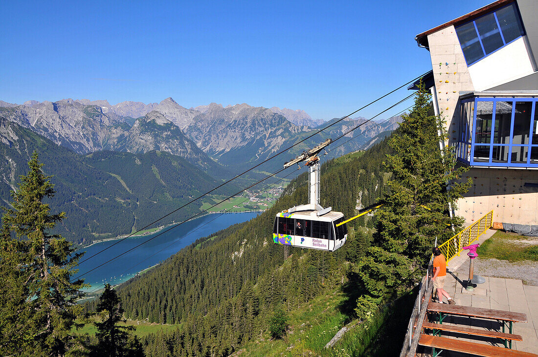 Cablecar to the Rofan over Maurach at lake Achensee, Tyrol, Austria, Europe