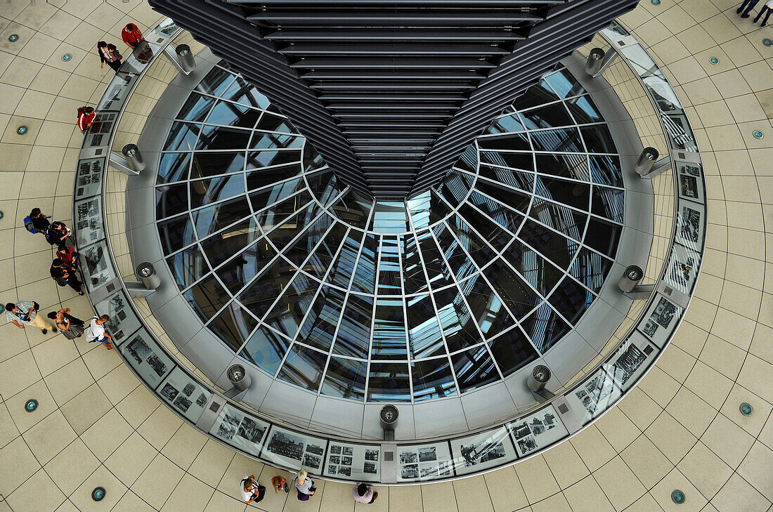 High angle view of people inside of the Reichstag Dome, Mitte, Berlin, Germany, Europe