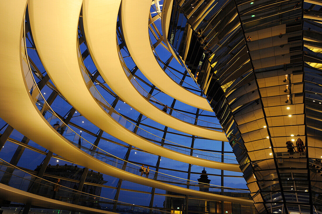 Interior view of the Reichstag Dome in the evening, Mitte, Berlin, Germany, Europe